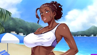 Busty black unreserved drools on a delectable cock on the beach